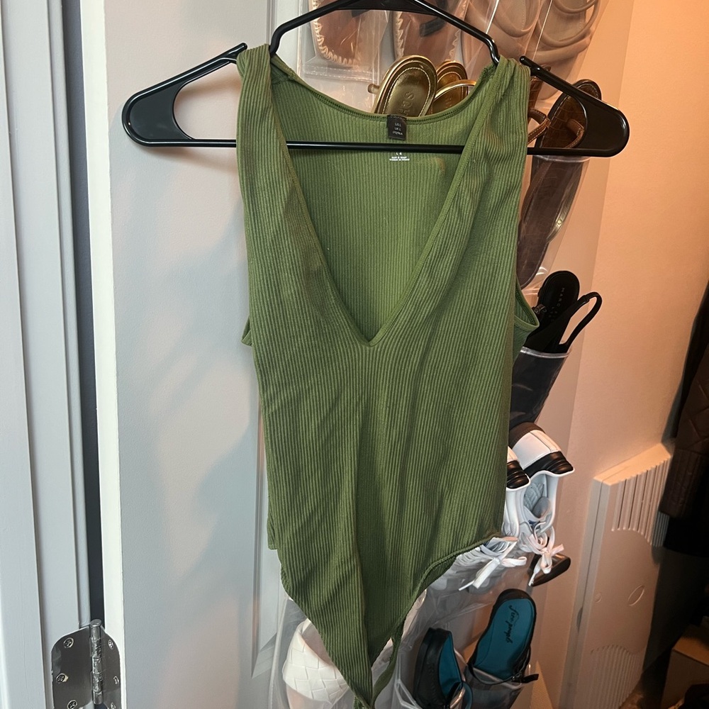 Urban Outfitters Sage Green Ribbed Bodysuit
